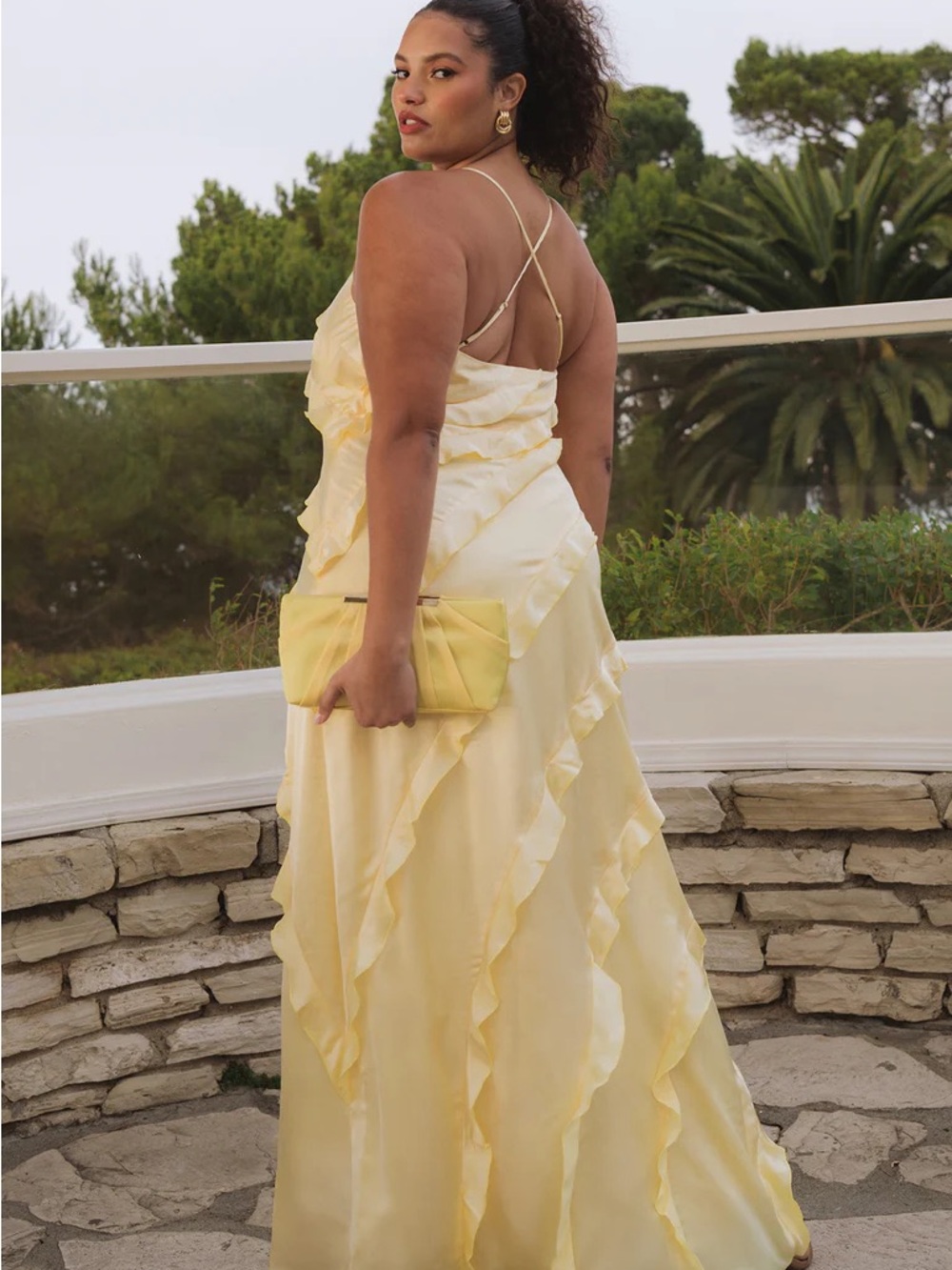Show Me Your MuMu Pale Yellow Ruffle Satin Maxi Dress - Picture 2 of 9